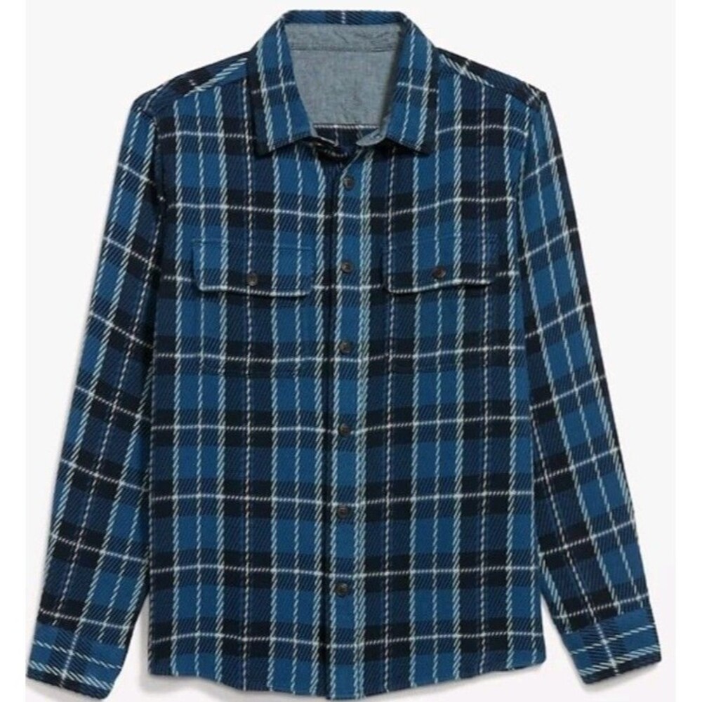 NWT Men's Old Navy Loose Fit Textured Plaid Pocket Shirt Size XXL